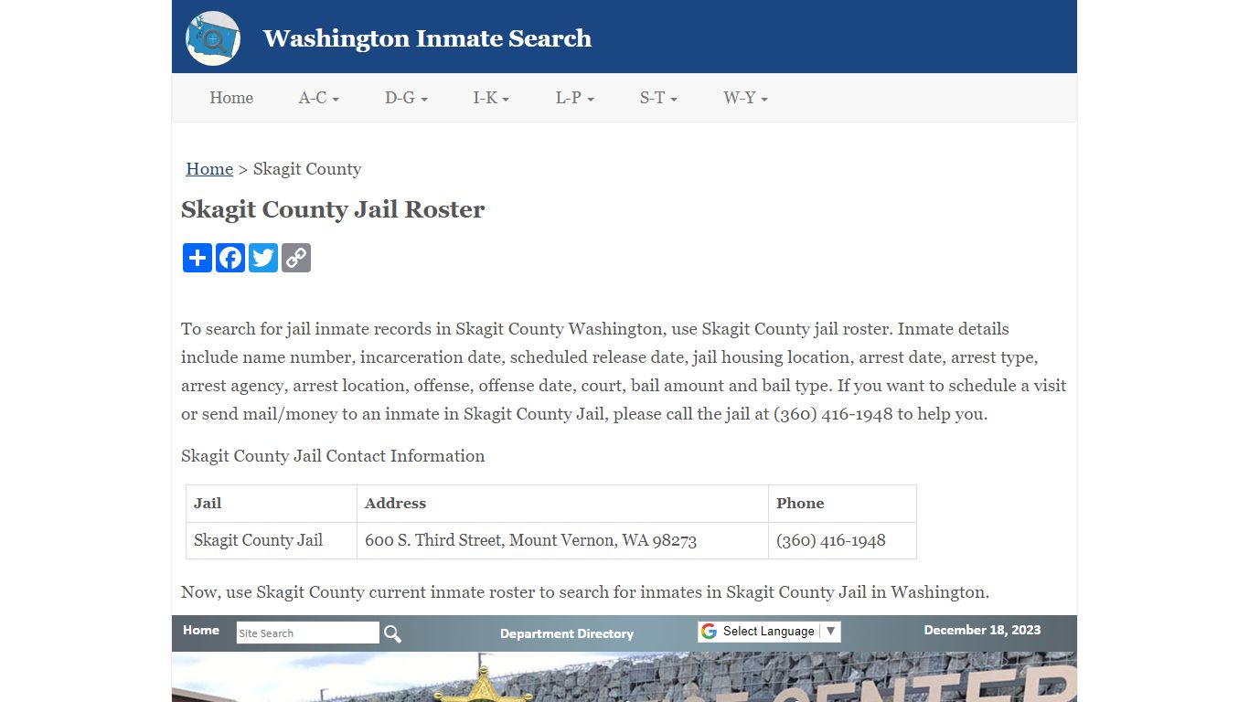 Skagit County Jail Roster - Washington Inmate Search